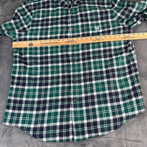 Chaps Cotton Flannel Button Up Shirt Mens 2XL Rustic Green Plaid Long Sleeve - Picture 7 of 9